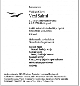 Vexi salmi kuolinilmoitus |