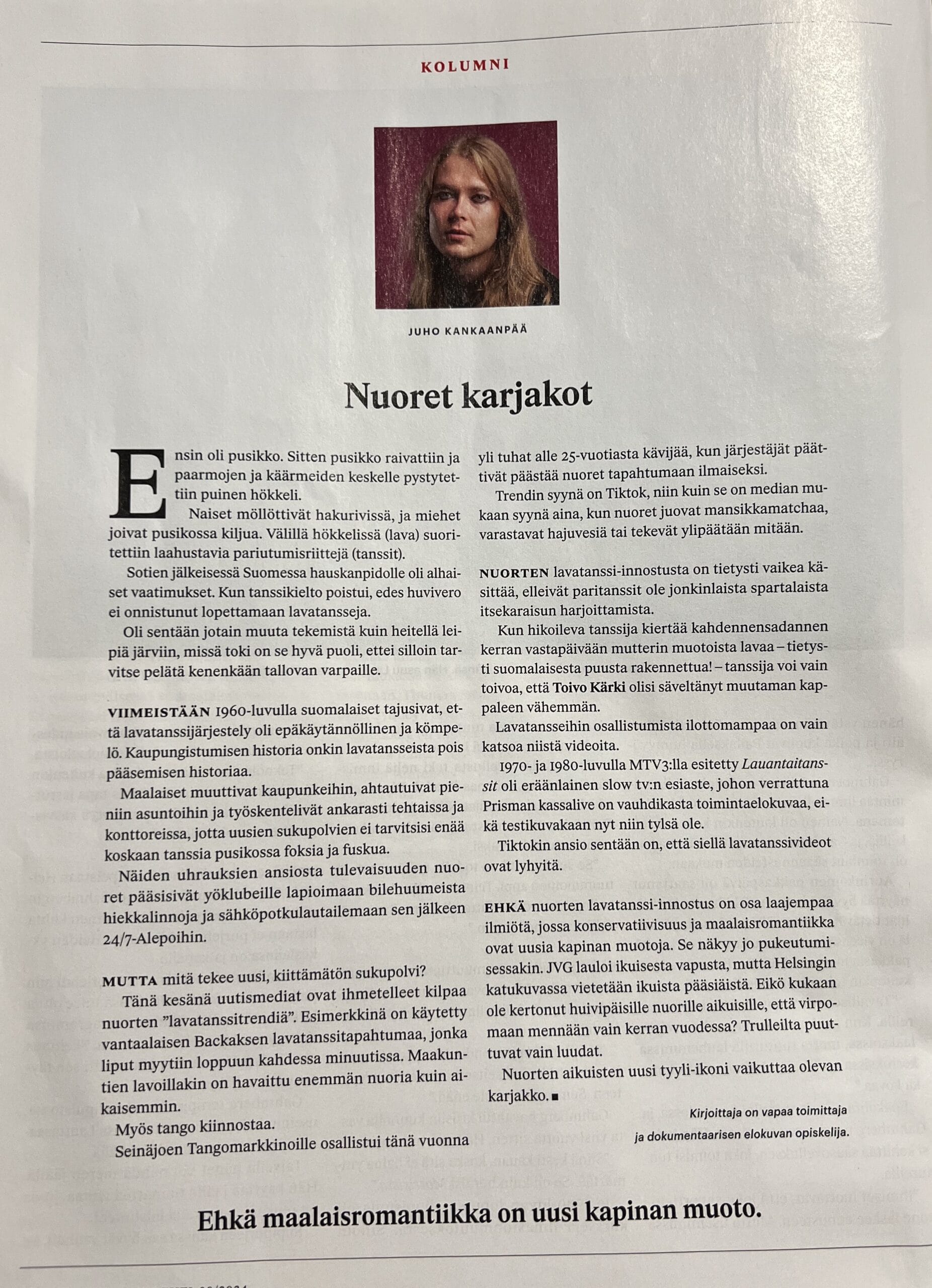 Suomen kuvalehti kolumni | tanssiin Fi