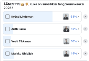 Tangokuningas äänestys 2025 facebook | tanssiin Fi