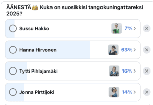 Tangokuningatar äänestys 2025 facebook | tanssiin Fi