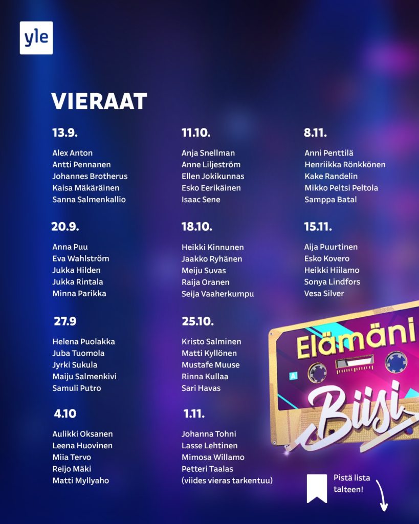Elämäni biisi vieraat syksy 2025