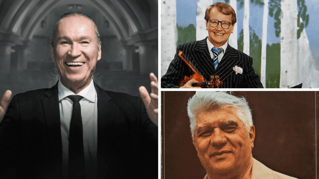 Ilkka Vainio, pekka hartonen ja veikko lavi kolme laulajaa yhteisessä kollaasikuvassa