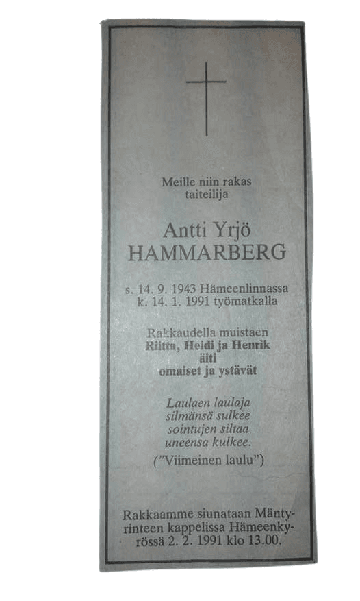 Irwin goodman menehtyi 35 vuotta sitten  tältä näytti kuolinilmoitus | tanssiin Fi