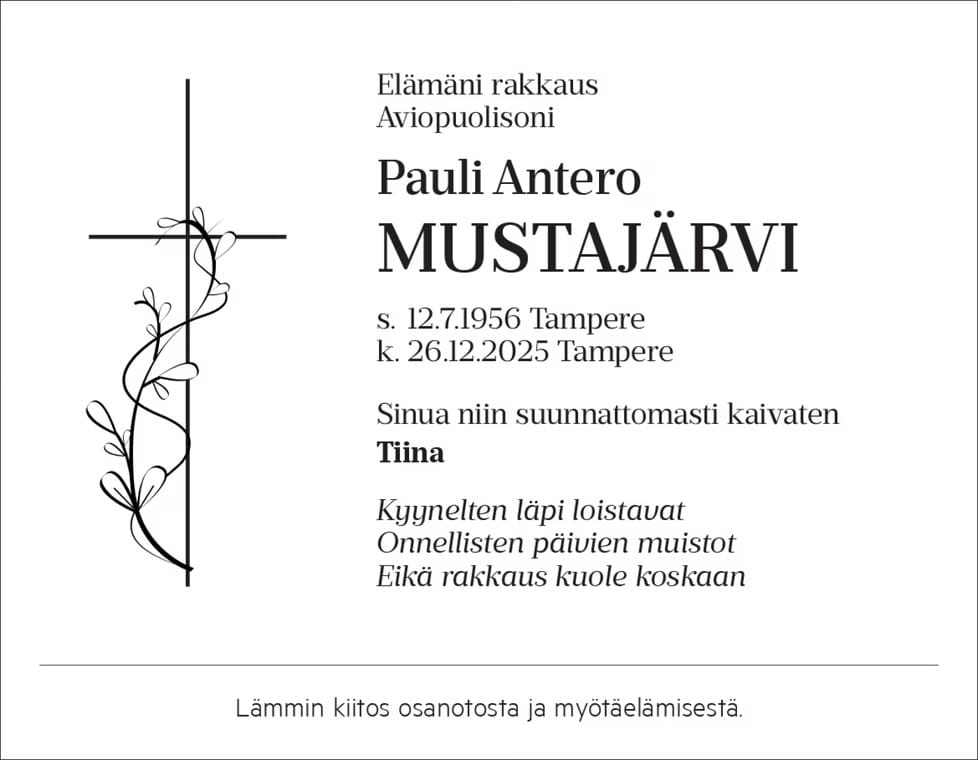 Pate mustajärven kuolinilmoitus julki  hautajaisista ei tietoa | tanssiin Fi